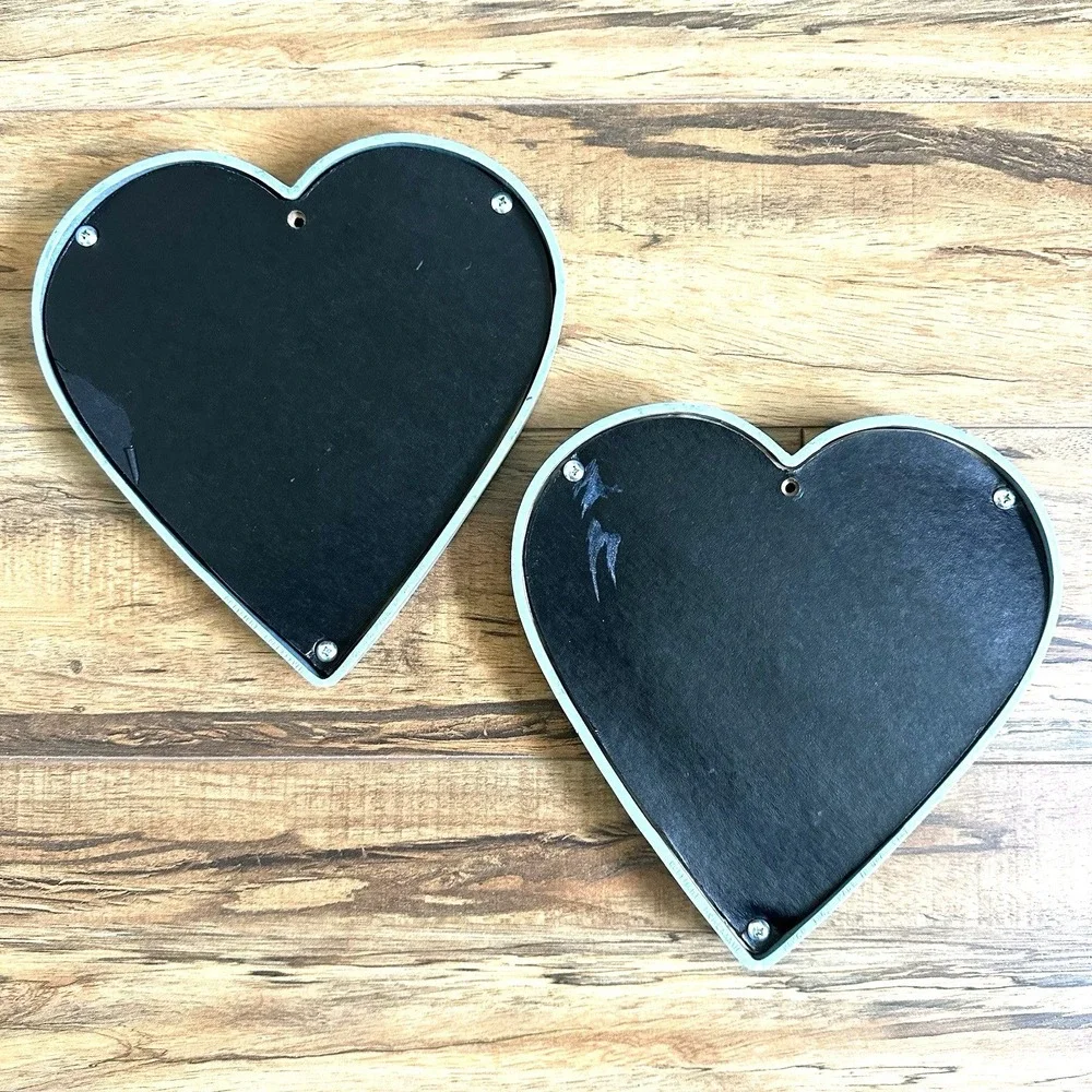 Set of 2 Heart Shaped Picture Frames 8x7.75 Blue Faux Wood Rustic Decor
